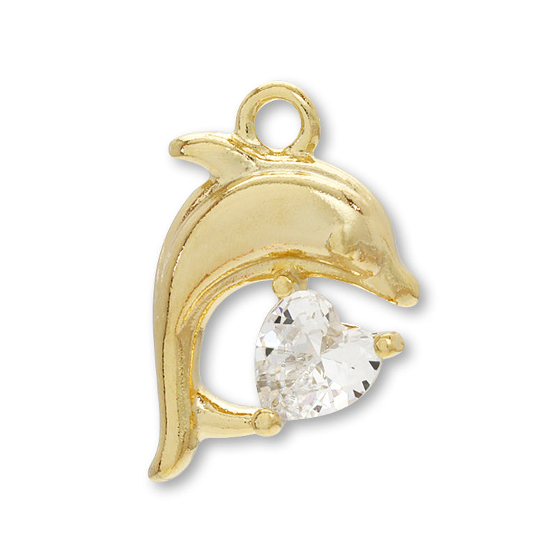Charm Cubic Zirconia Dolphin Heart Gold