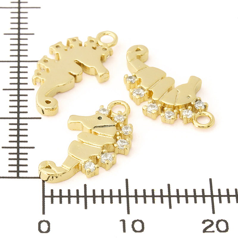 Charm Cubic Zirconia Seahorse Gold