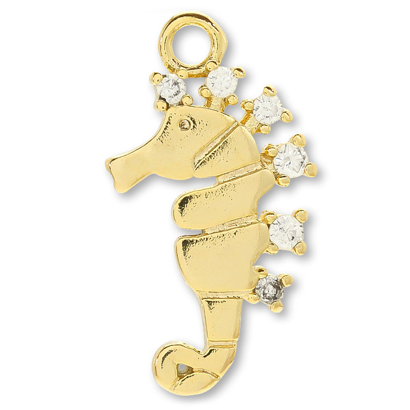 Charm Cubic Zirconia Seahorse Gold