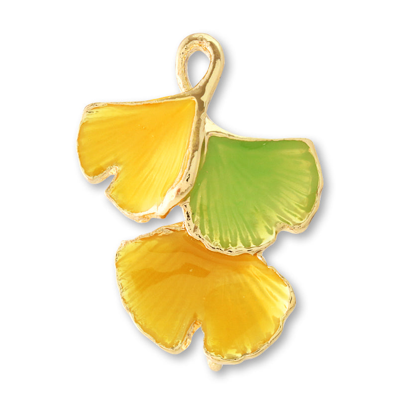 Charm Ginkgo No.2 with back ring, yellow green/G
