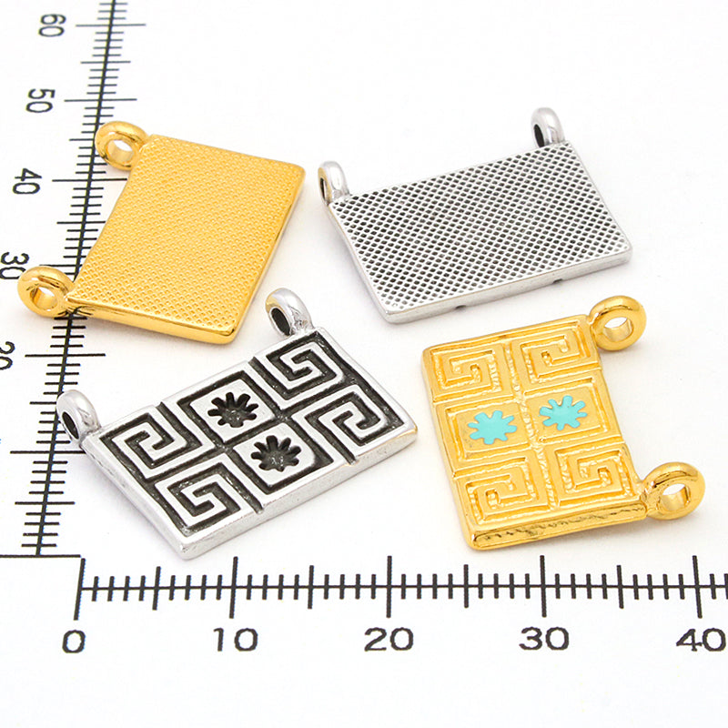 ギリシャパーツ メアンダーレクタングル 上2カン ターコイズ/G