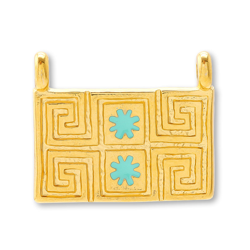 ギリシャパーツ メアンダーレクタングル 上2カン ターコイズ/G