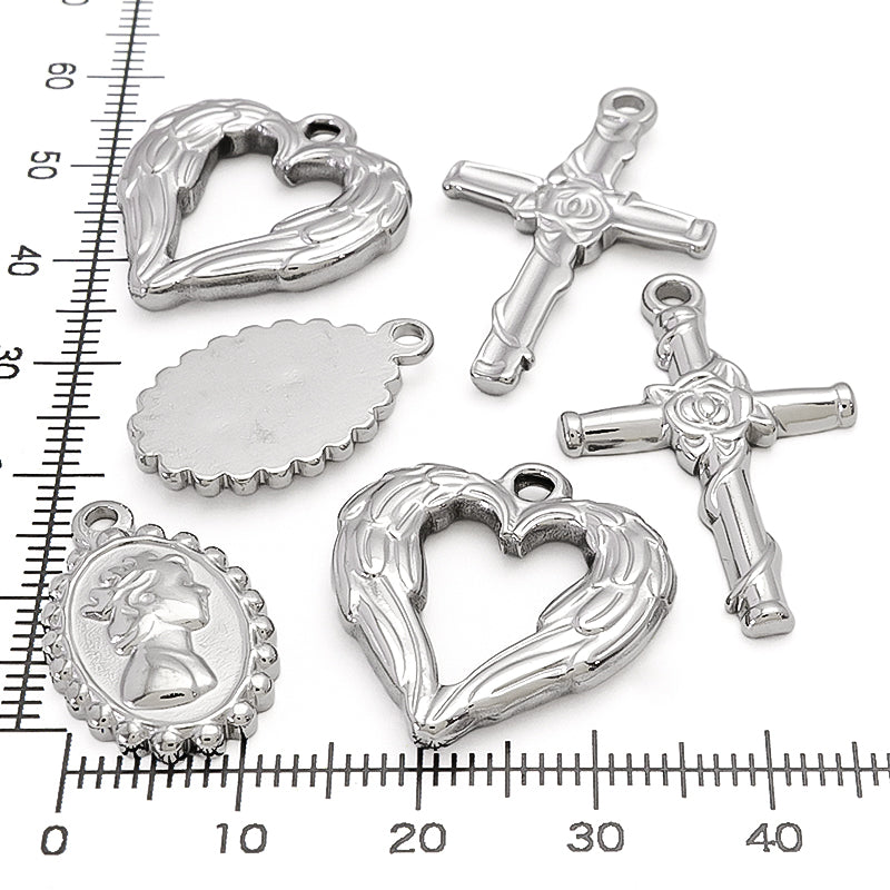 Stainless steel charm heart feather fabric