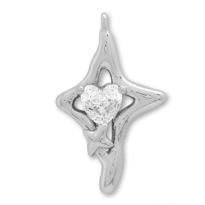Charm cubic zirconia sparkle heart rhodium color