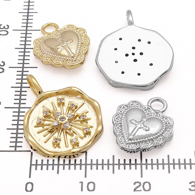 Charm heart cross rhodium color