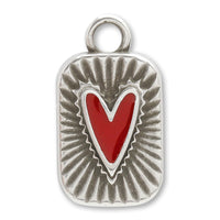 ギリシャチャーム ハートレクタングル レッド/銀古美