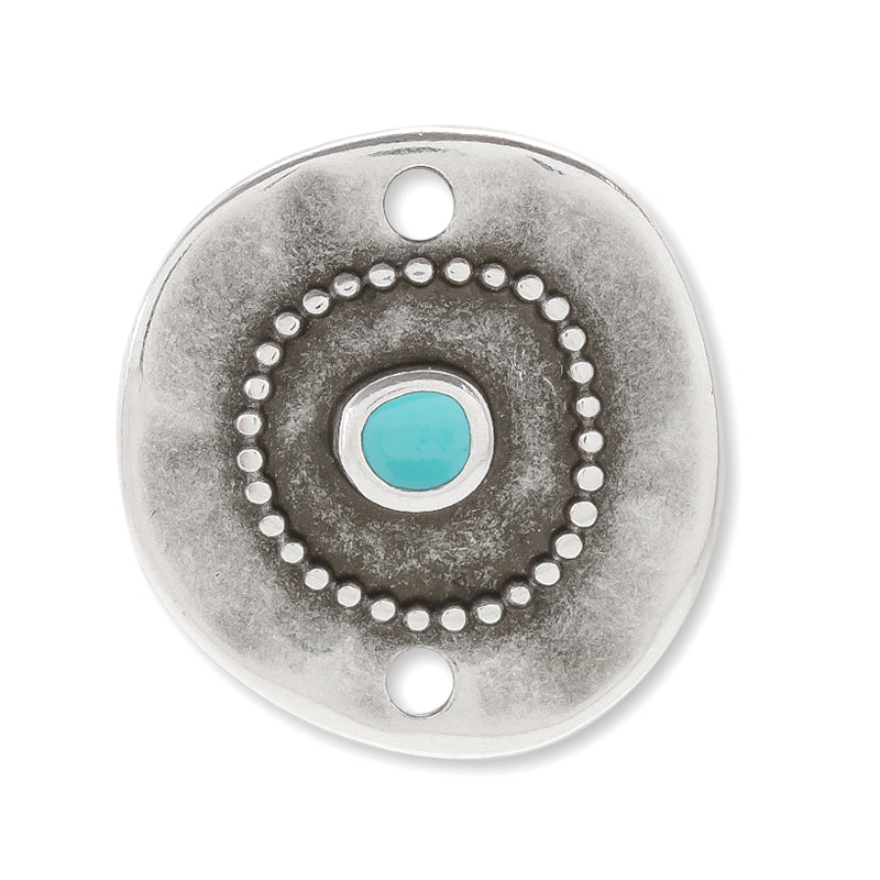 ギリシャパーツ ラウンドプレート 2穴 ターコイズ/銀古美