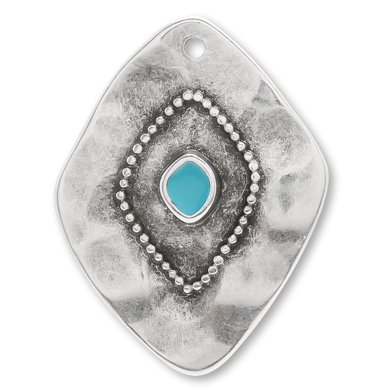 ギリシャパーツ ダイヤプレート トップホール ターコイズ/銀古美