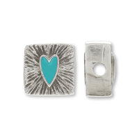 ギリシャパーツ スクエアハート 横穴 ターコイズ/銀古美