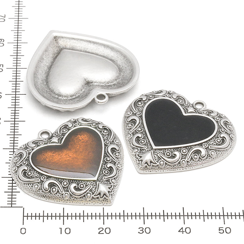 ギリシャチャーム ペイズリーハート クリアブラウン/銀古美