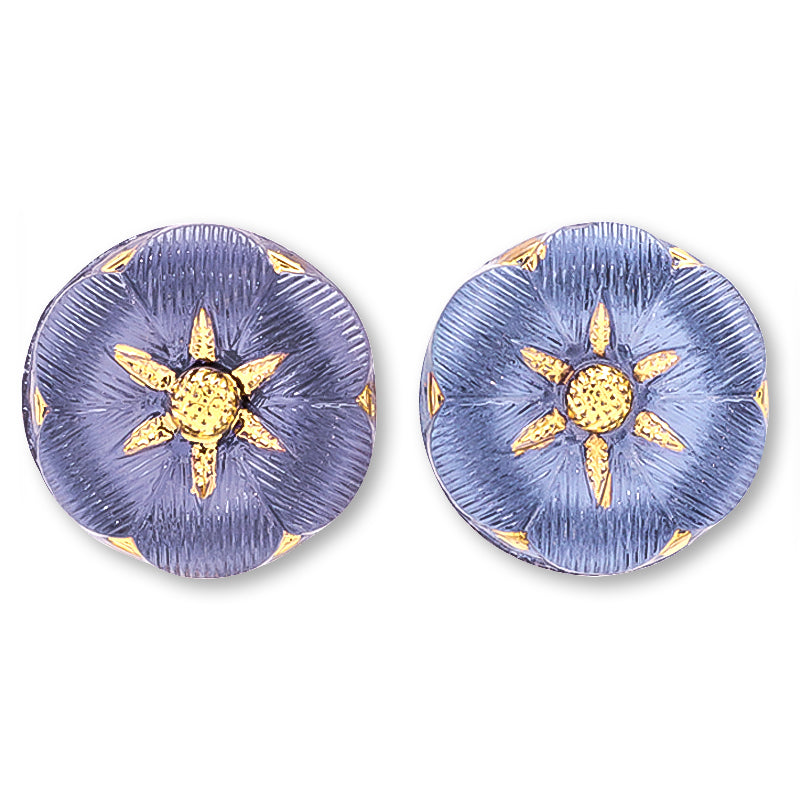 Czech Cabochon Puff Flower 2 Blue Star/G