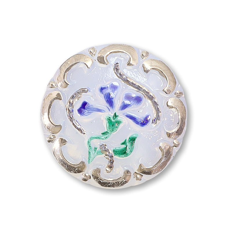 チェコ カボション チャーミングフラワー ホワイトオパール/ブルー/RC