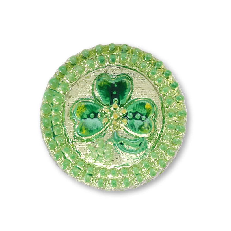 Czech cabochon clover uranium glass/green