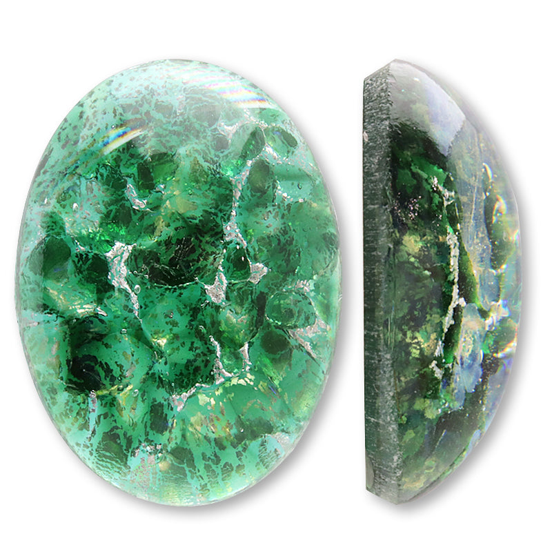チェコ ガラスストーン オーバルカボション グリーンオパールSV