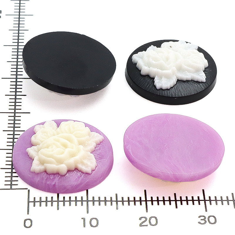 ドイツ製カメオ ラウンド ダブルローズ ブラックマット/ホワイト