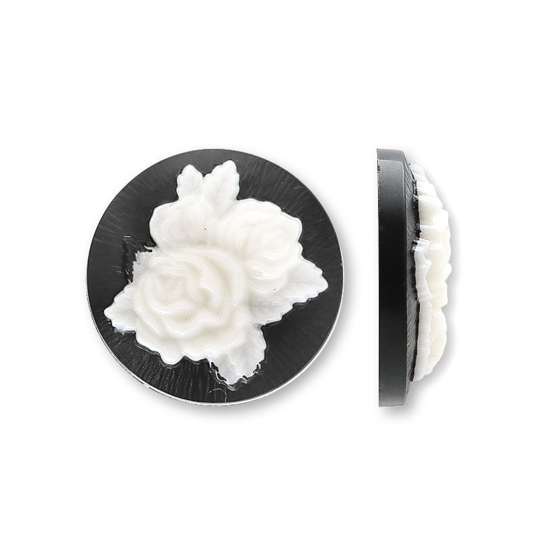 ドイツ製カメオ ラウンド ダブルローズ ブラックマット/ホワイト