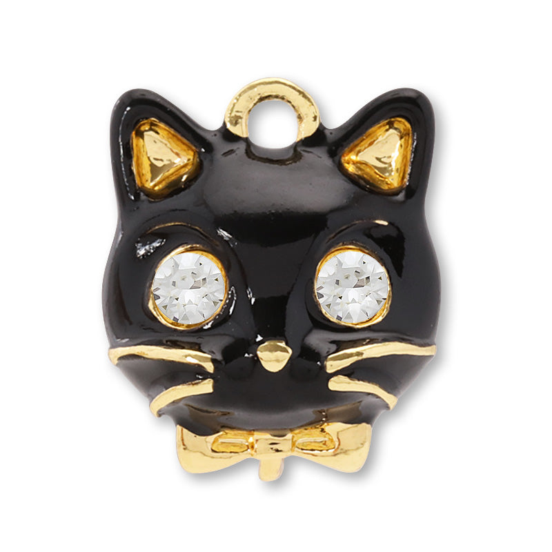 Charm Cat Face Crystal Black/G