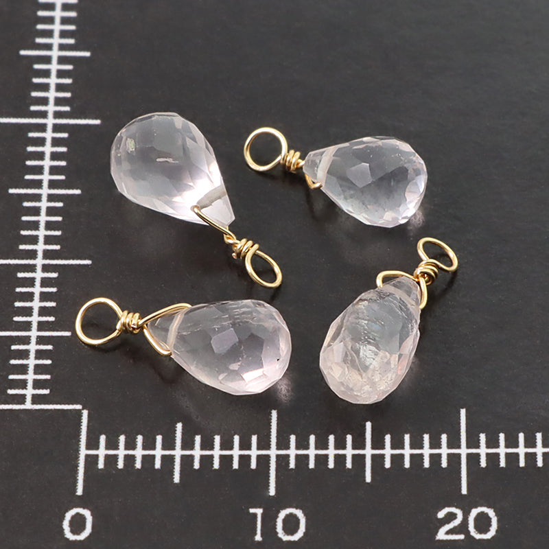 天然石 めがね留めチャーム ドロップカット ローズクォーツ