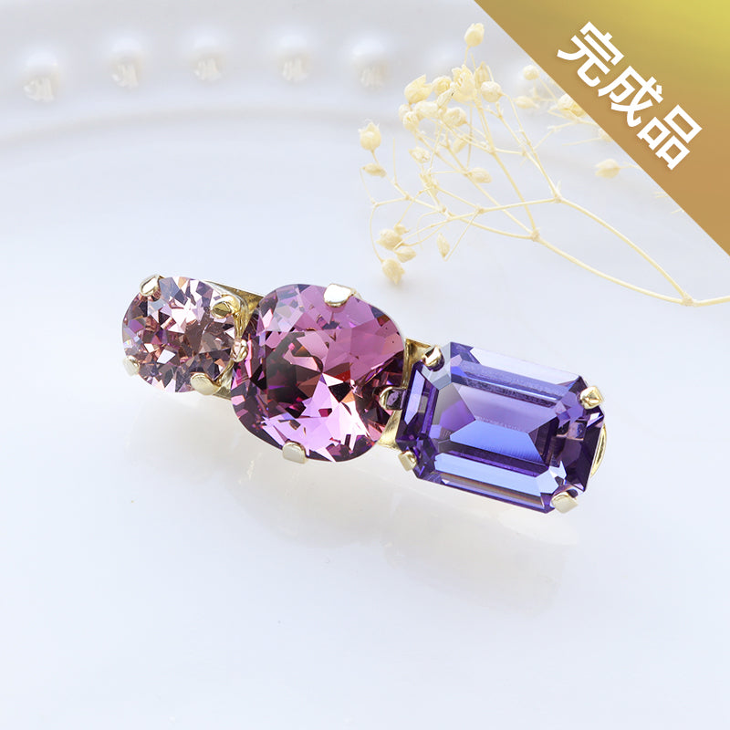 【完成品】貴和クリスタルのオーバルブローチNo.2 パープル/G