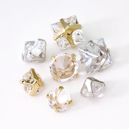 キュービックジルコニア 爪留スクエア クリア/G