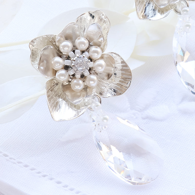 【KIWA BRIDAL】KBE-10 フラワードロップ イヤリング シルバー