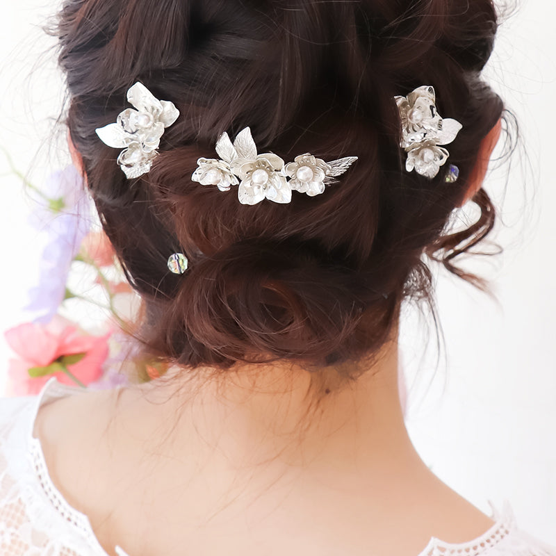 【KIWA BRIDAL】KBH-4 フラワーブーケ ヘアコームセット シルバー