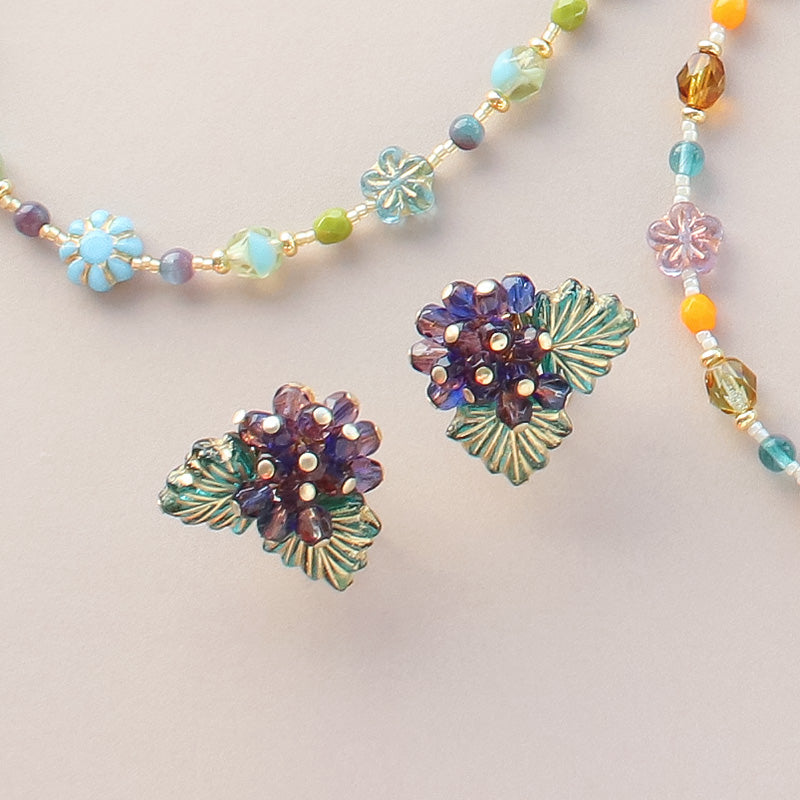 レシピNo.KR1070 チェコビーズのオータムカラーネック&イヤリング