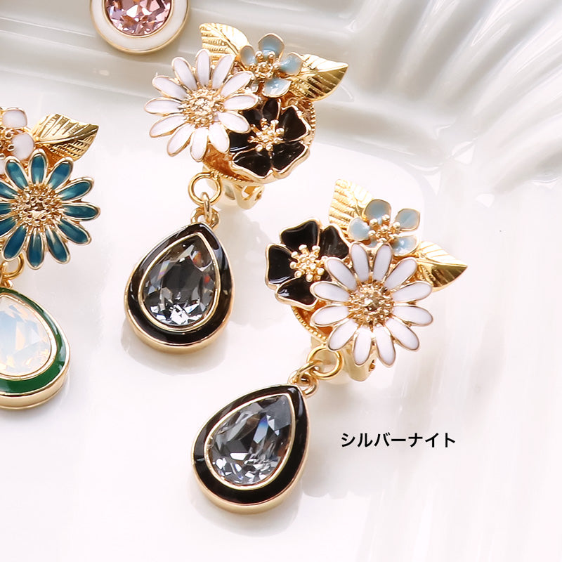 レシピNo.KR1081 貴和クリスタルとエポ石座のフラワーイヤリング