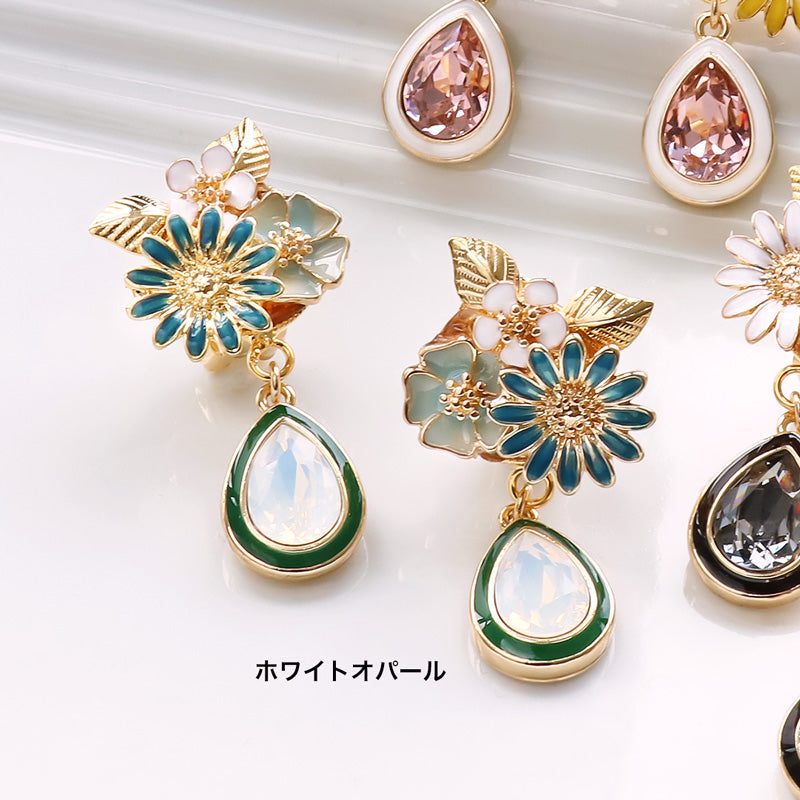 レシピNo.KR1081 貴和クリスタルとエポ石座のフラワーイヤリング