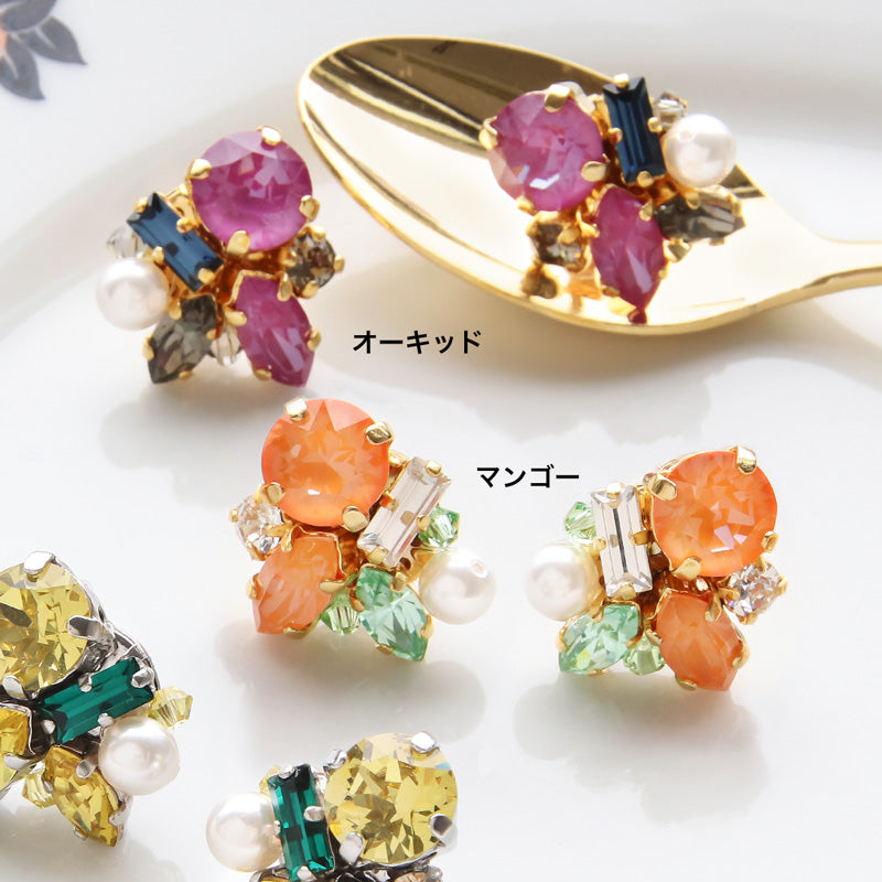 レシピNo.KR1083 貴和クリスタルのビジュー寄せピアス