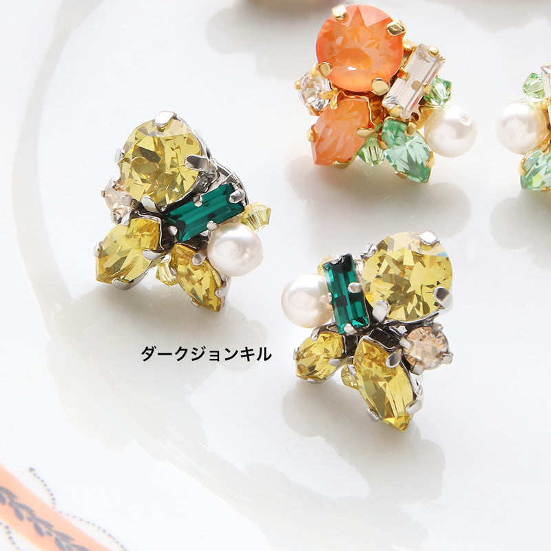 レシピNo.KR1083 貴和クリスタルのビジュー寄せピアス