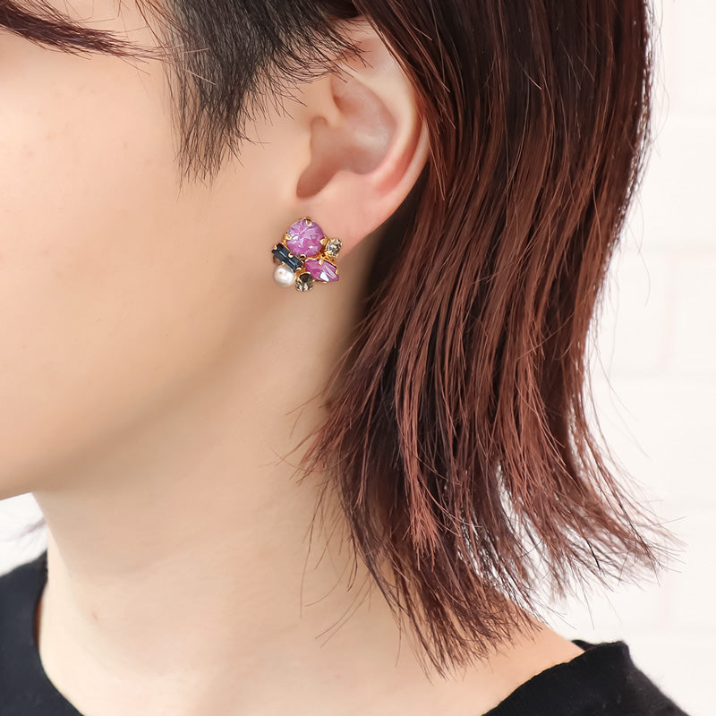 レシピNo.KR1083 貴和クリスタルのビジュー寄せピアス