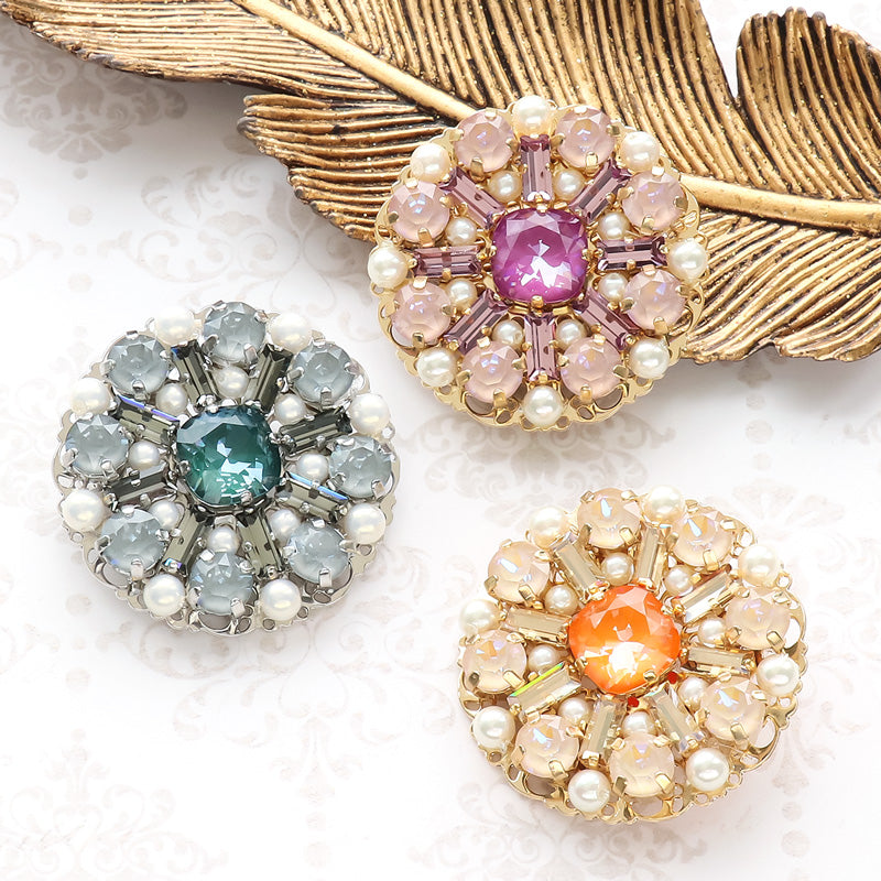 レシピNo.KR1090 貴和クリスタルのサークルフラワーブローチ