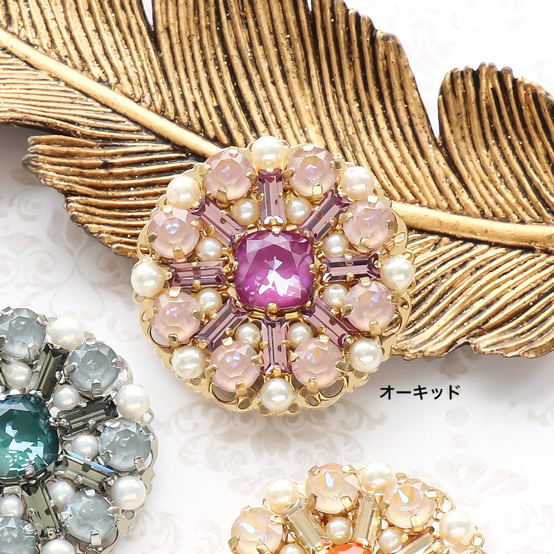 レシピNo.KR1090 貴和クリスタルのサークルフラワーブローチ