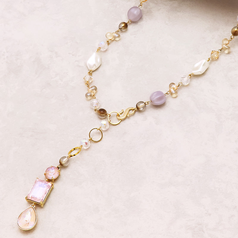 レシピNo.KR1098 貴和クリスタルとビーズのY字ネックレス