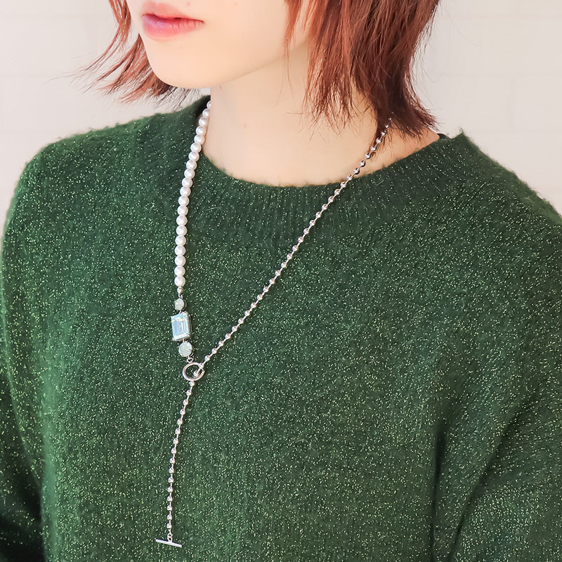レシピNo.KR1099 貴和クリスタルのアシンメトリーY字ネックレス