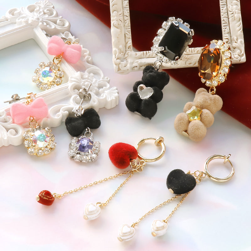 レシピNo.KR1112 フロッキーパーツのイヤーアクセサリー3種