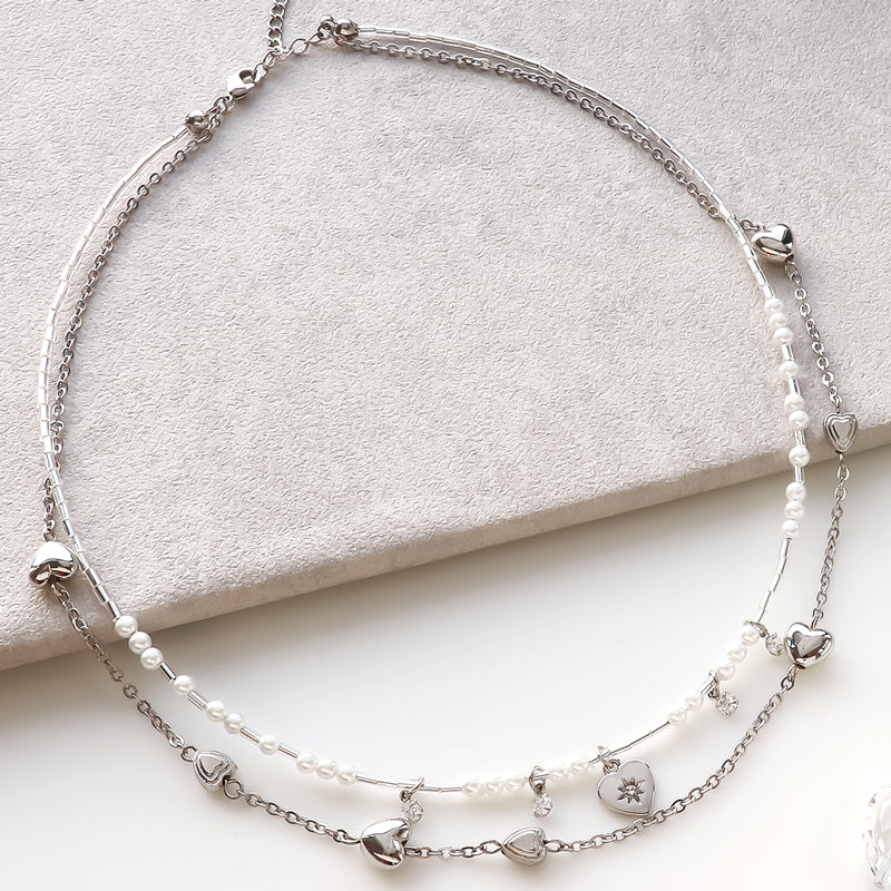 レシピNo.KR1123 CCBパーツハートのレイヤードネックレス