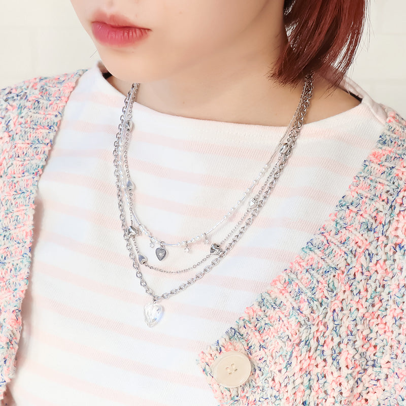 レシピNo.KR1123 CCBパーツハートのレイヤードネックレス