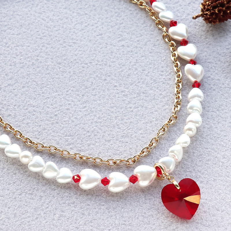 Recipe No.KR1125 Pearl heart twice necklace