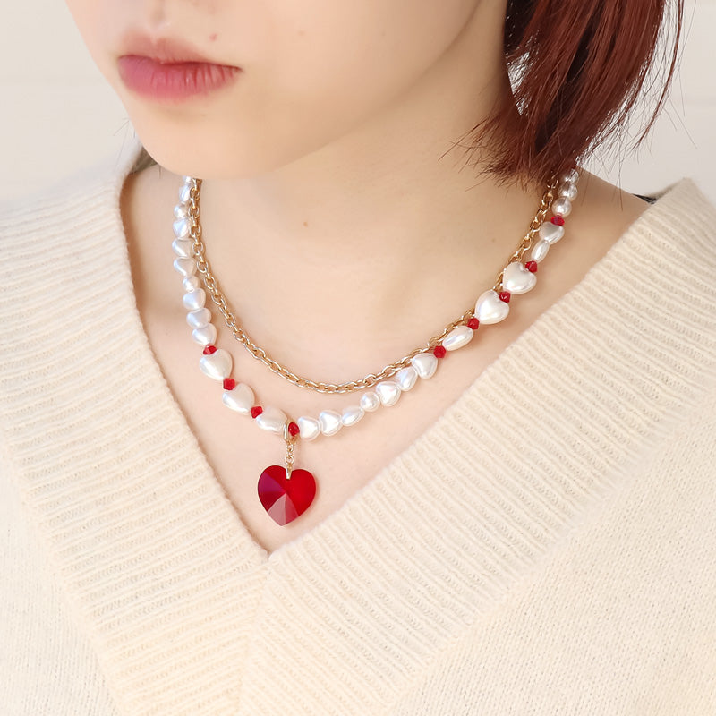 レシピNo.KR1125 パールハートの2連ネックレス
