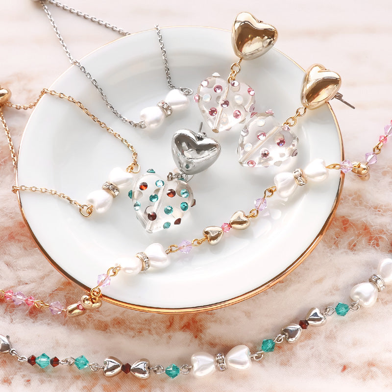 レシピNo.KR1126 ハートパーツのアクセサリー2種