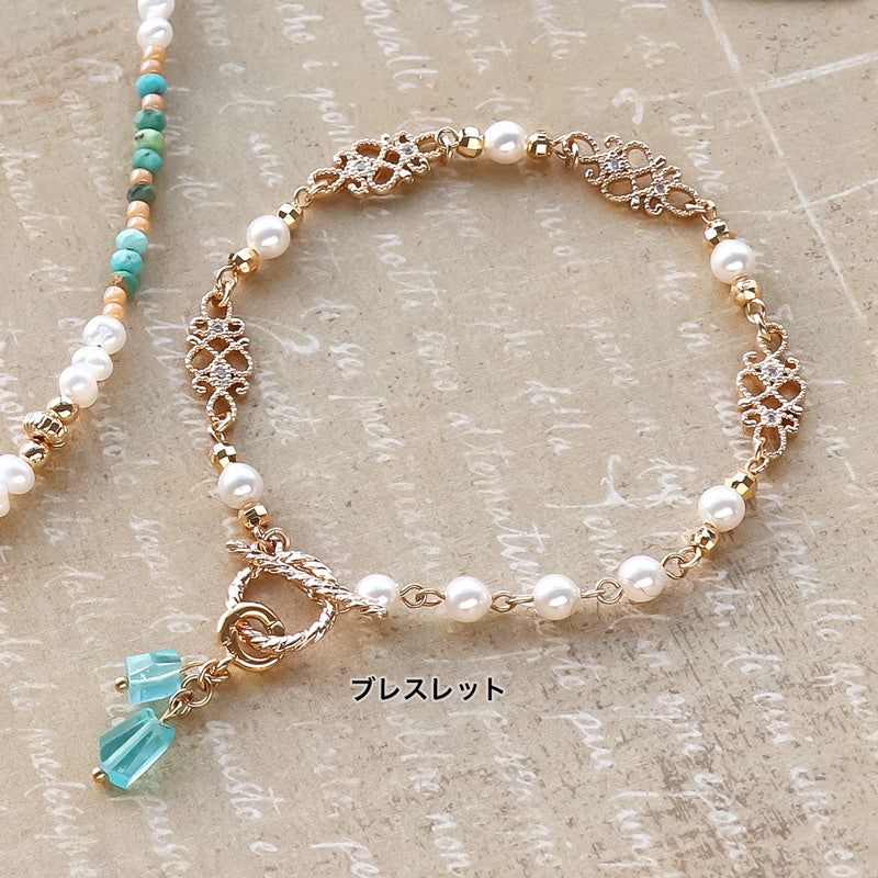 レシピNo.KR1127 天然石とパールとスカシのアクセサリー3種