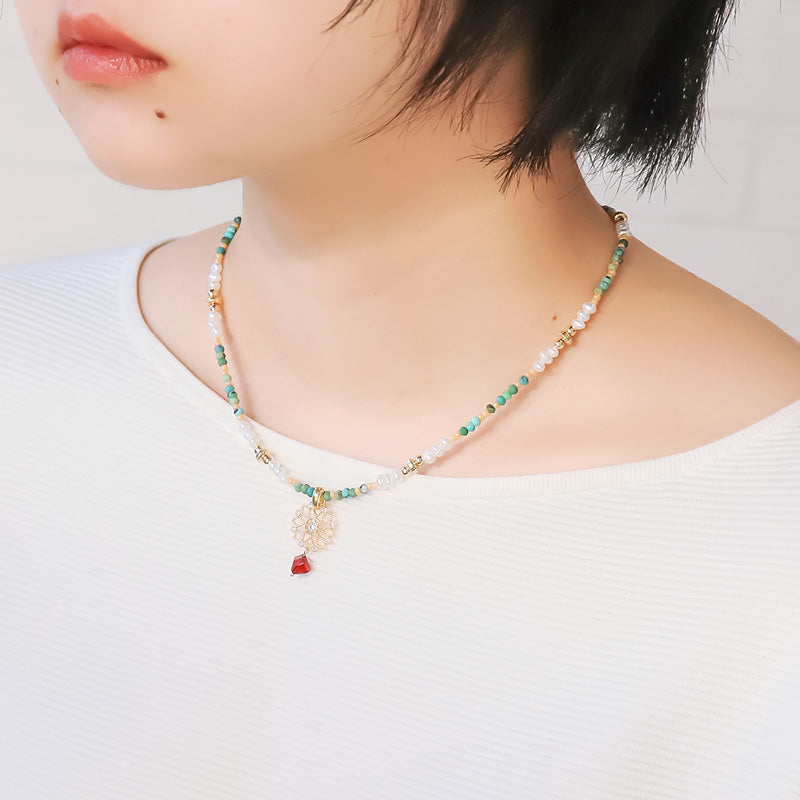 レシピNo.KR1127 天然石とパールとスカシのアクセサリー3種