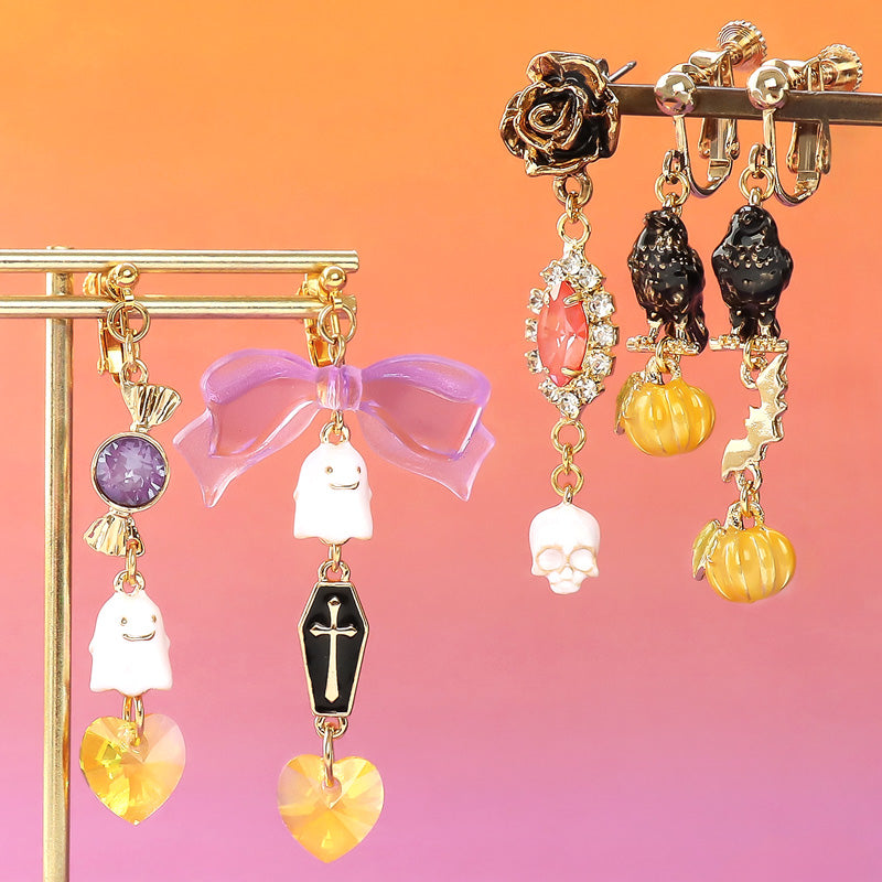 レシピNo.KR1252 ハロウィンチャームのポップイヤーアクセサリー3種