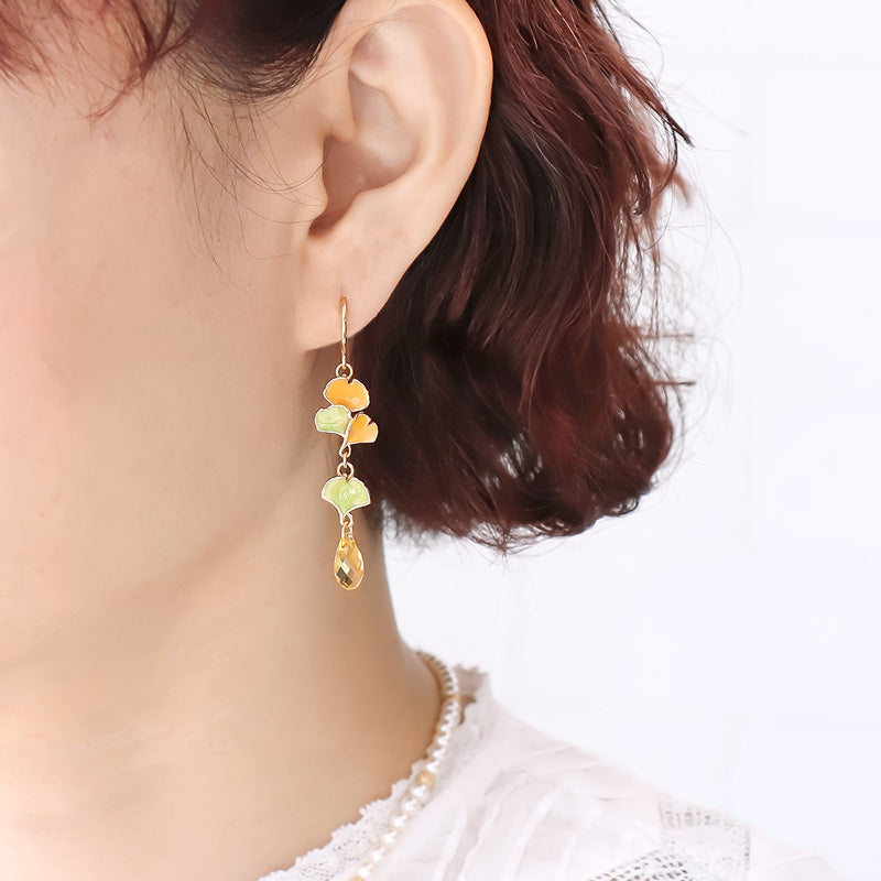 レシピNo.KR1257 チャームイチョウとクリスタルのネック&ピアス