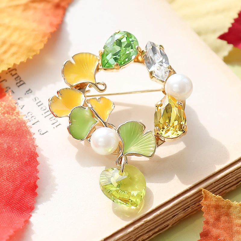 Recipe No. KR1258 Charm Ginkgo Circle Brooch