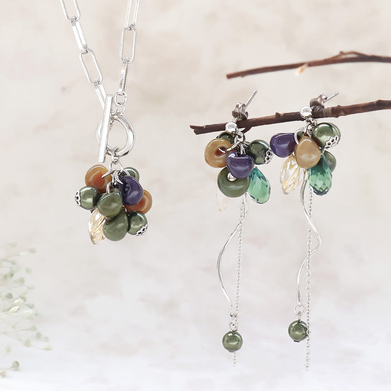 レシピNo.KR1263 ティアドロップビーズのマルチカラーネック&ピアス