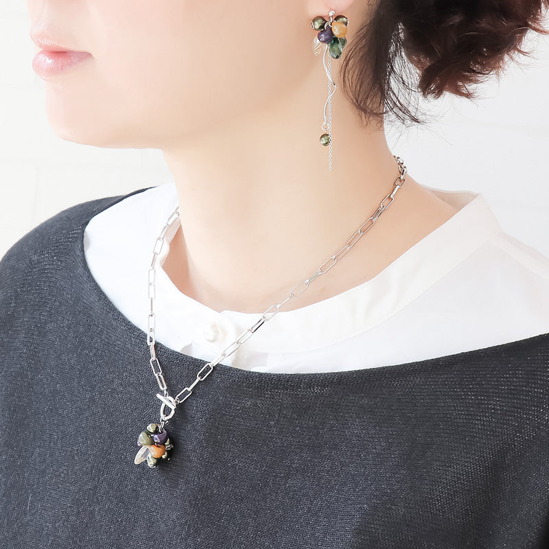 レシピNo.KR1263 ティアドロップビーズのマルチカラーネック&ピアス