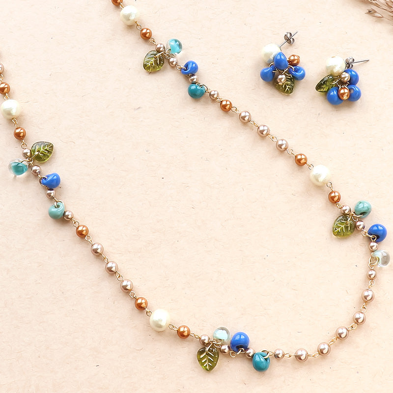 Recipe No. KR1264 Teardrop beads and pearl autumn neck and earrings